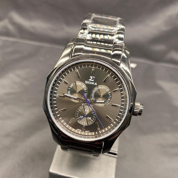 SIGMA (1018M-B01) 多邊型三眼多功能都會腕錶男錶-灰面藍針