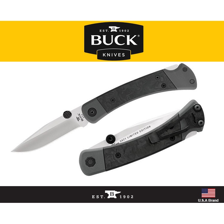 Buck美國巴克折刀限量版Buck 110 Hunter碳纖維柄S45VN粉末鋼附背夾【BU0110CFSLE1-B】