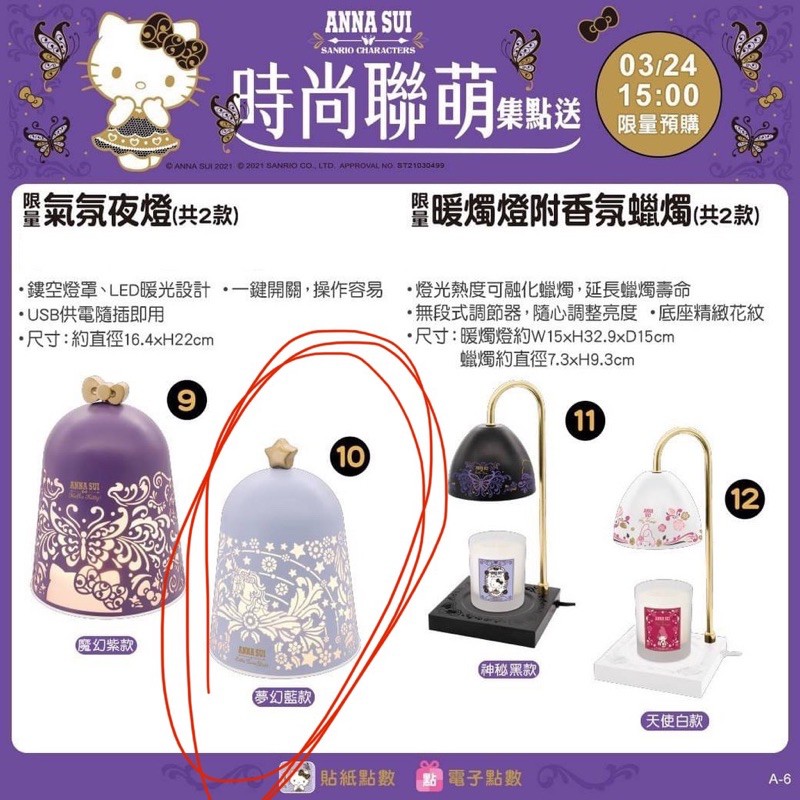 現貨❗️7-11 ANNA SUI x三麗鷗時尚聯萌集點送-限量氣氛夜燈 夢幻藍