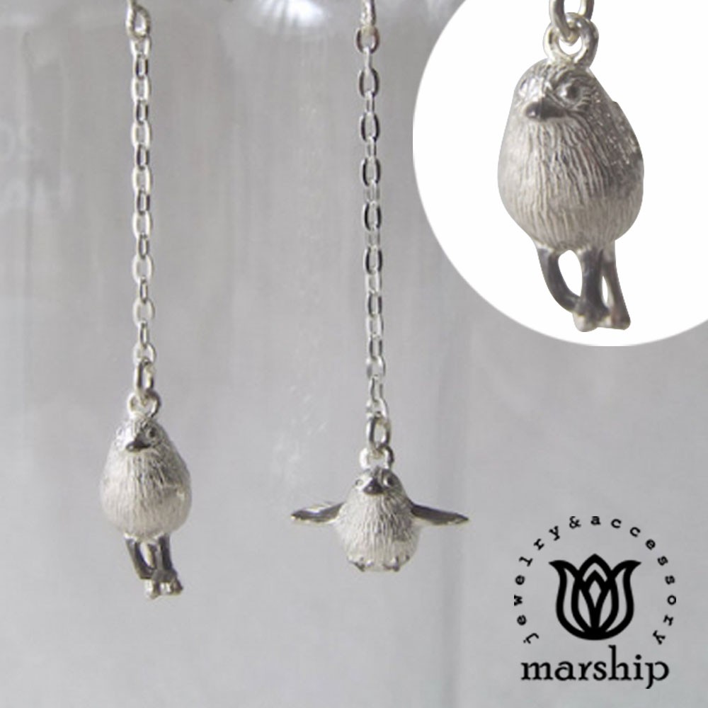 Marship 台北ShopSmart直營店 日本銀飾品牌 雪精靈耳環 銀喉雀鳥亮銀款 夾式耳環
