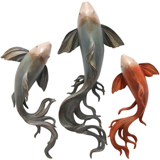 5Cgo【茗道】鬥魚壁掛玄關過道餐廳牆面壁飾客廳沙發背景牆掛件輕奢3D浮雕輕奢家居壁飾年年有餘591818834919