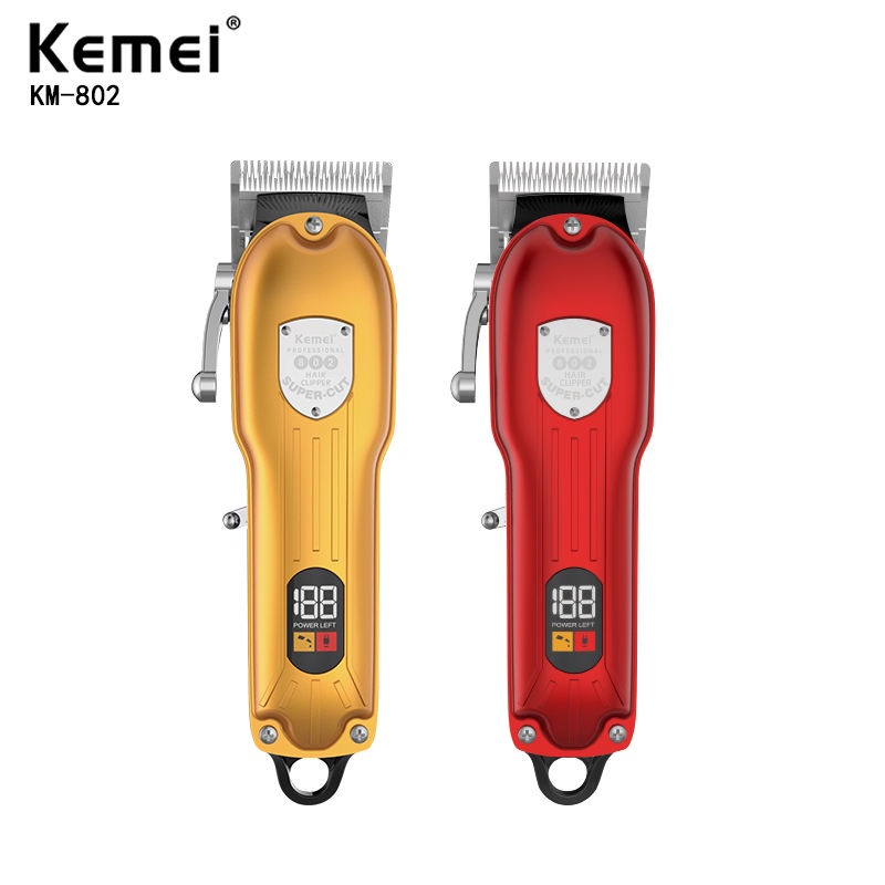 Kemei KM-802 專業全金屬理髮器 LED 電源顯示可充電理髮器 USB 充電修剪器