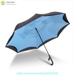 潮人必備全大雨傘反向傘雙層免持式全自動車用折疊多用可站立式德國創意汽車長柄傘便攜雙層布大雨傘一件秒開