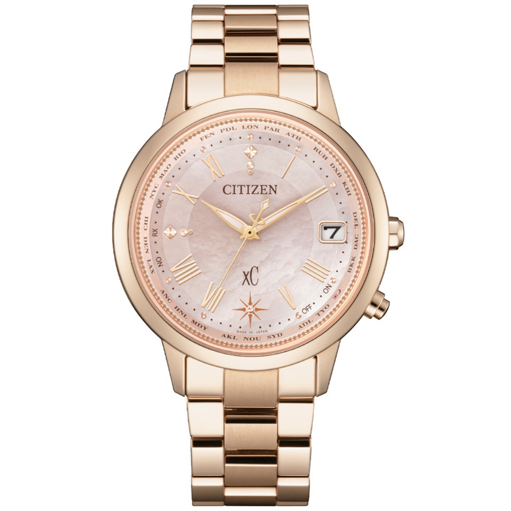 CITIZEN 星辰 xC系列 女 波光閃耀鈦金屬粉色白蝶貝仕女腕錶(CB1109-52W)