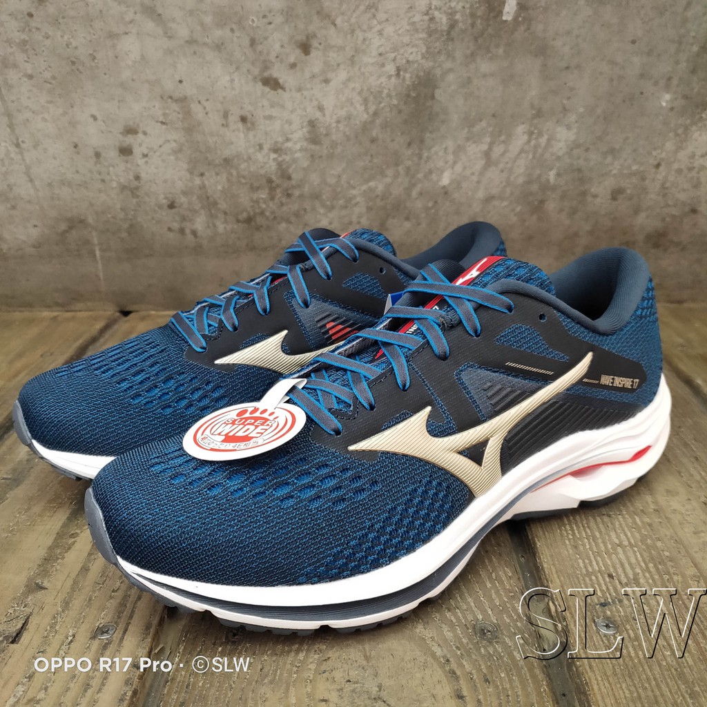 『 SLW 』J1GC214542 男 MIZUNO WAVE INSPIRE 17 美津濃 4E 寬楦 慢跑鞋 藍