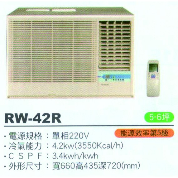 大高雄含基本安裝【ROYAL皇家】RW-42R 定頻五級窗型右吹冷氣/房東、小吃部最愛品牌
