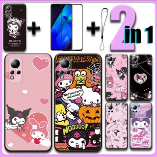 2 合 1 適用於 Infinix Note 12 (G88) 保護殼,帶鋼化玻璃陶瓷螢幕保護膜 Kuromi