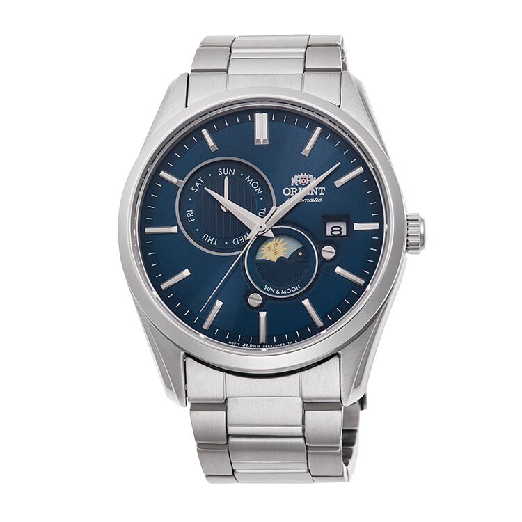 東方錶 ORIENT 日月相系列不鏽鋼藍面機械錶 RA-AK0308L 41.5mm 藍寶石鏡面 台灣公司貨