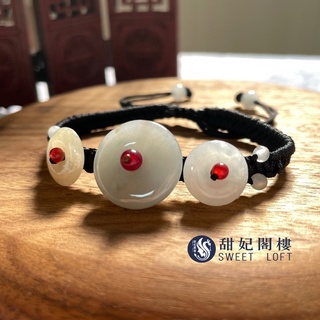💗天然翡翠 緬甸玉A貨 三彩黃平安扣手鍊 s095C💗