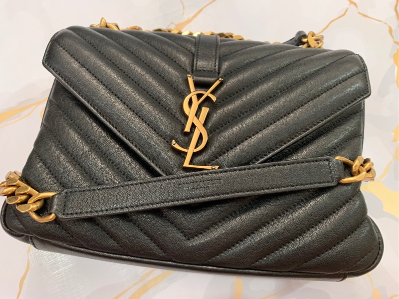 台南ysl 正品近全新二手學院包college 聖羅蘭鏈包鍊包包包包側背包斜背包黑金woc 蝦皮購物