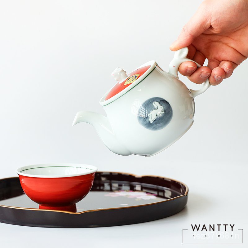 正品 現貨日本製有田燒復古紅釉兔子茶壺茶杯茶碗兔子蓋柄茶具套裝禮 蝦皮購物