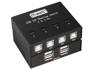 SAFEHOME 手動 4對4 USB切換器，可延長至 10公尺，輕鬆分享印表機/隨身碟等 USB裝置 SDU404