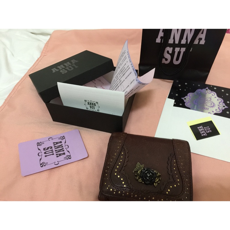 ANNA SUI 暗酒紅色短夾/零錢包真皮二手