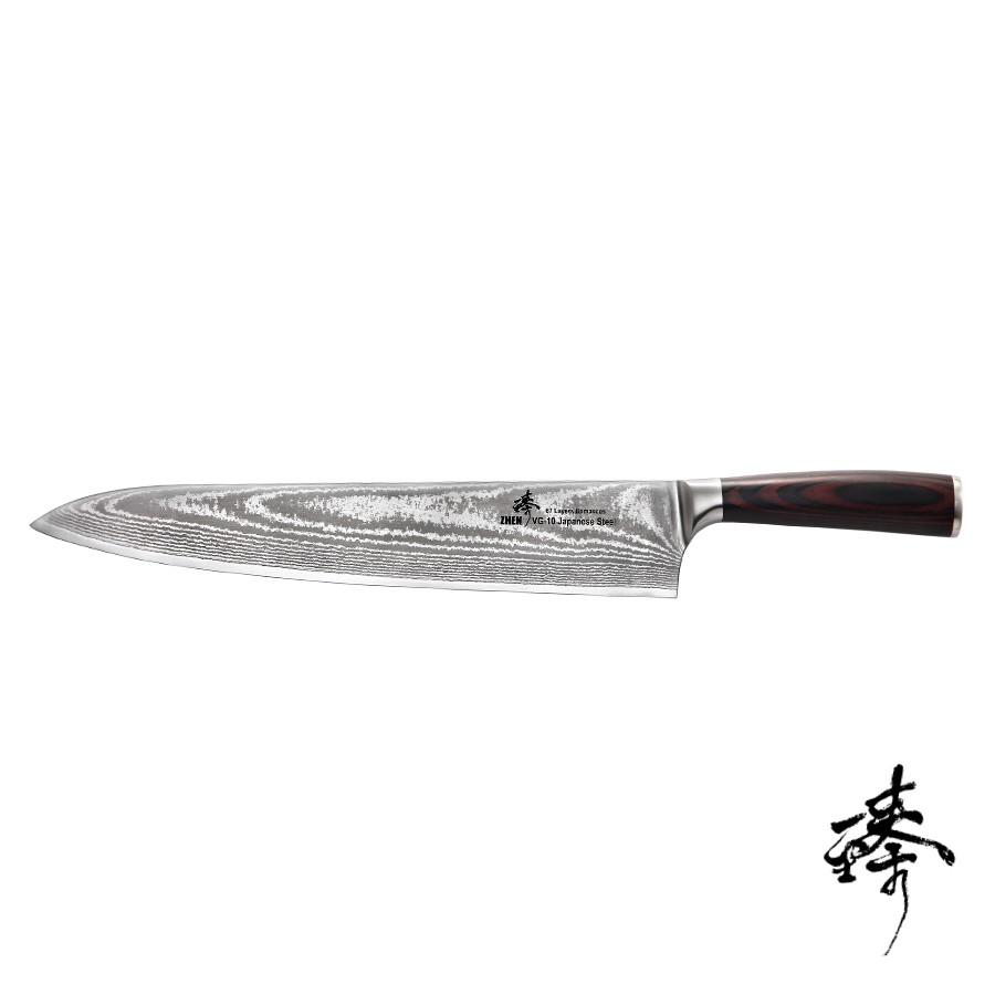 《Zhen 臻》300mm (VG10)鋼 牛刀 (主廚刀 西廚刀 廚師刀) - 黑檀木柄 ~ 日本進口67層大馬士革鋼