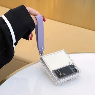SAMSUNG 三星 Galaxy Z Flip 6 5 4 3 Flip6 Flip5 5G 時尚紫色皮革手帶透明防震