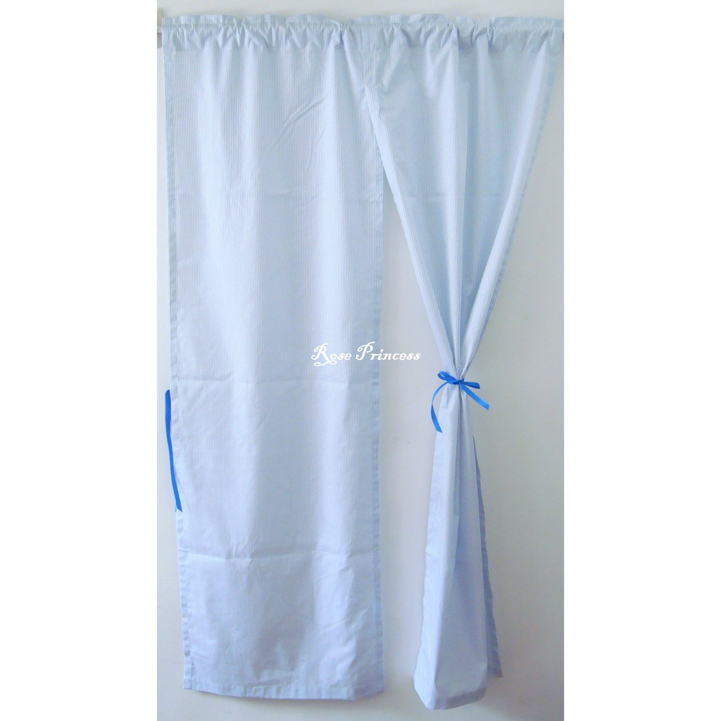 藍線條的簡單生活單層棉質門簾-寬100公分*長60公分~玫瑰小公主家飾館~