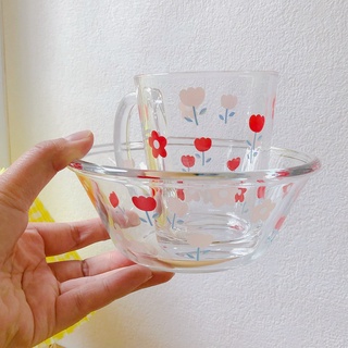 日韓ins風 透明玻璃料理水果沙拉碗 鬱金香花朵碗 玻璃碗 可愛少女心水果沙拉碗燕麥碗水果碗 玻璃料理碗 烘焙用品 耐熱