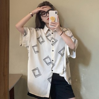 蔓莎💞復古港味洋氣黑色短袖襯衫女夏季2025年新款寬松防曬衫襯衣 上衣 女生衣著