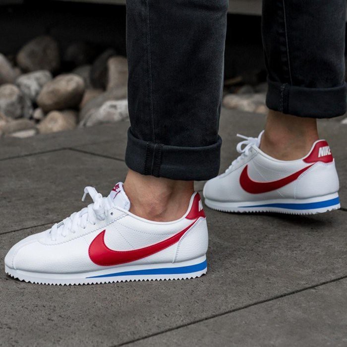 nike cortez leather red white blue