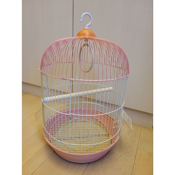 二手大型粉色鳥籠🐦 附掛鉤、掛環、棲木、塑膠飼料杯