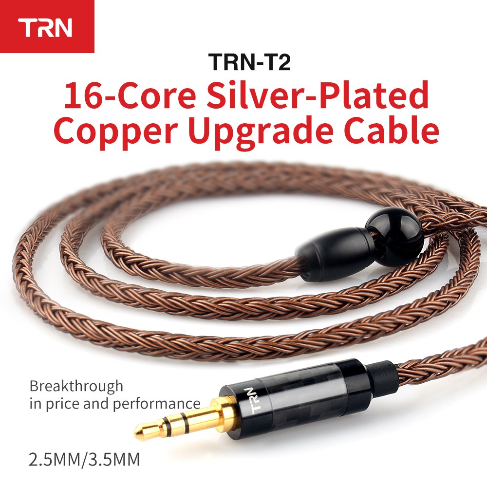 Trn T2 16芯鍍銀HIFI升級線3.5/2.5/4.4mm插頭MMCX/2Pin連接器用於TRN V80 KZ A