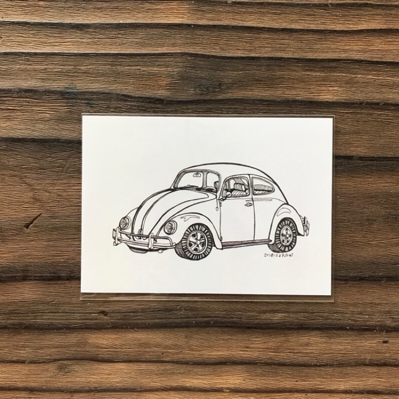 福斯金龜車 beetle-手繪明信片