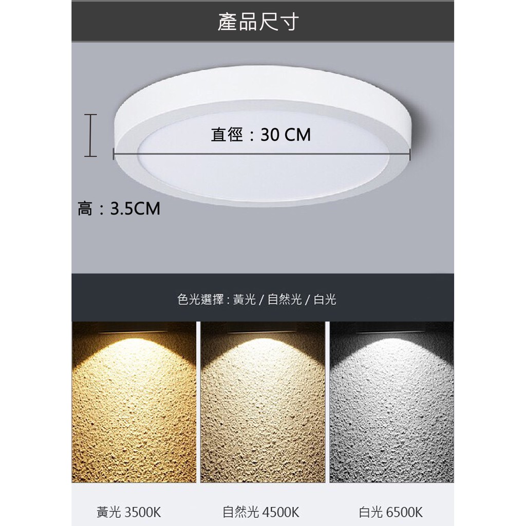 台灣現貨 24w Led吸頂燈3種色溫可當浴室燈陽台燈樓梯燈適用2 3坪空間台南燈飾 蝦皮購物