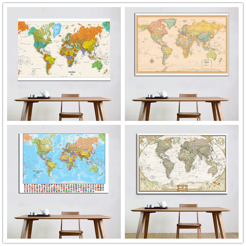 世界地圖(20 款)- 教育地圖大海報印刷家居牆壁裝飾-150*100cm