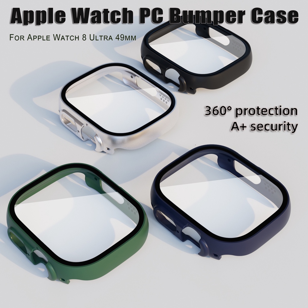 適用於Apple Watch Ultra 49mm屏幕保護殼+膜一體 49 毫米 PC保險槓盒玻璃保護膜+殼子