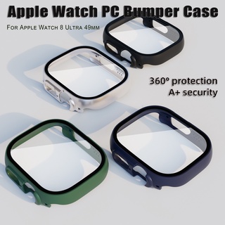 適用於Apple Watch Ultra 49mm螢幕保護殼+膜一體 49 毫米 PC保險槓盒玻璃保護膜+殼子