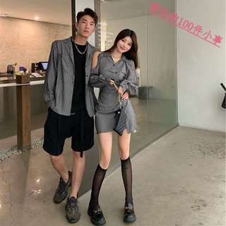 【COUPLE】情侶裝春季💯💯小眾設計感ins超火條紋襯衫連衣裙法式炸街一衣一裙潮