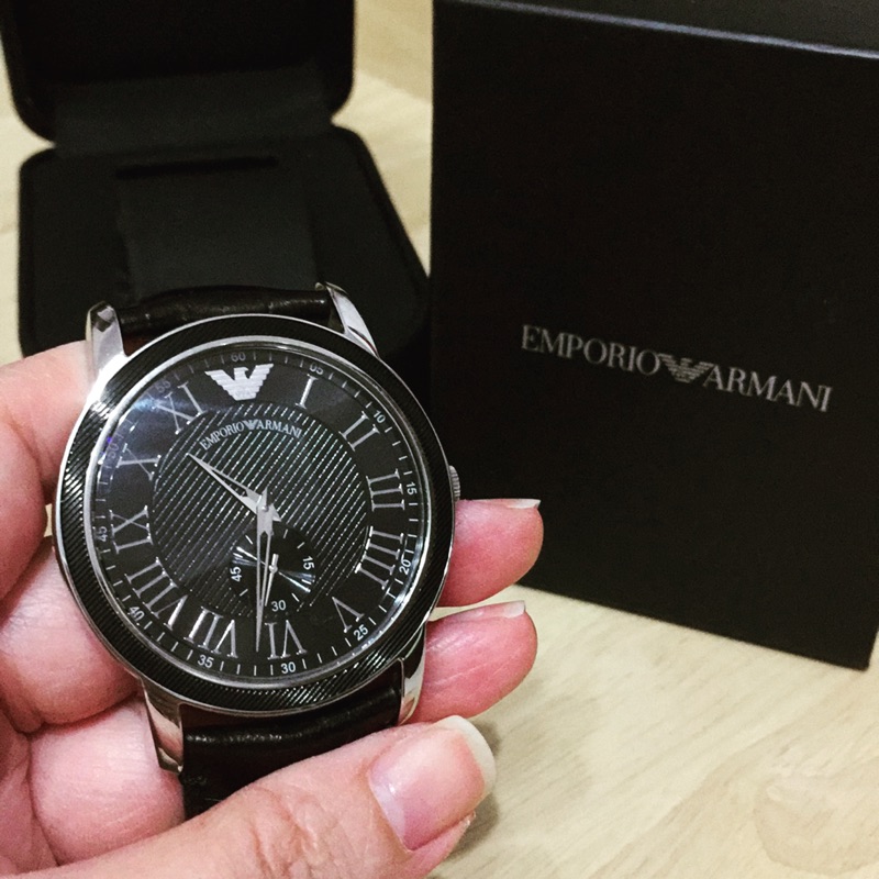 Emporio Armani⌚️黑色皮帶石英腕錶