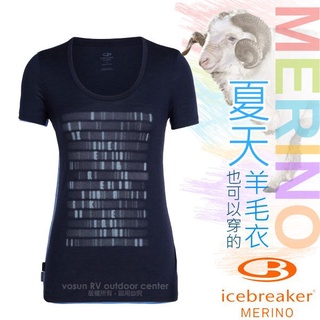 【紐西蘭 Icebreaker】女款 美麗諾羊毛 圓領短袖休閒上衣TECH-LITE/特價76折/夜藍_IB104696