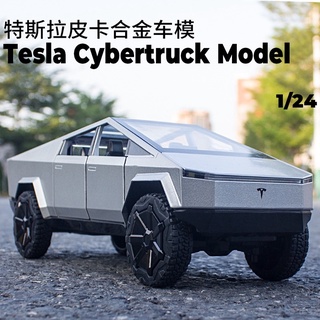 【草帽王國】1:24合金大號特斯拉皮卡車模仿真開門回力越野汽車擺件 Cybertruck 皮卡模型車】聲光玩具 模擬車