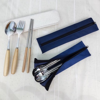 【生活用品】環保 健康 帆布 小麥盒 湯匙 筷子 叉子 不鏽鋼 餐具 情侶 情人 夫妻 對筷