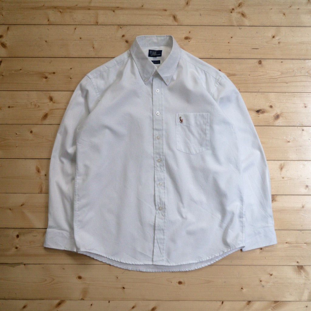 《白木11》 🇺🇸 90s Polo Ralph Lauren OCBD shirt 美國 白色 扣領 牛津 長袖 襯衫