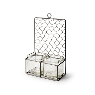 荷蘭 Jodeco Glass 金屬花架雙形掛壁正方形玻璃花器/ 兩入組 eslite誠品