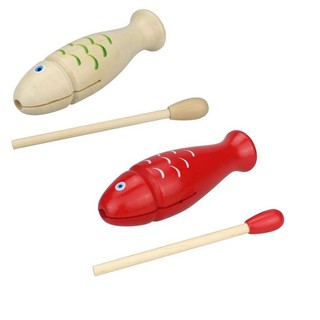 木質小魚 兒童打擊樂器 I 木製樂器 魚形 木魚 商檢合格 紅色 木魚形 玩具 響筒 現貨