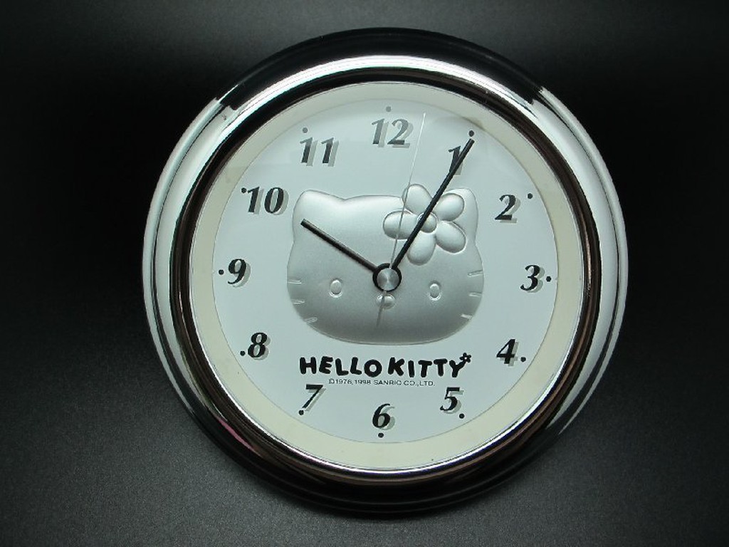 ㊣五號倉庫㊣ Sanrio 1998年出品 Hello Kitty 銀色 時鐘 日本製