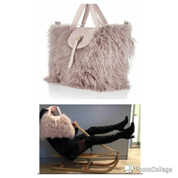 全新 meli melo Thela Dusty Pink Shearling 粉紅色小牛皮羊絨 大包款