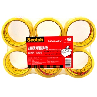 3m scotch 超透明封箱膠帶48mm x 40yd-6pc個【家樂福】