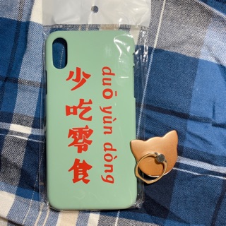 /iPhoneX 手機殼/ 全新 文青文字手機殼 貓咪指扣