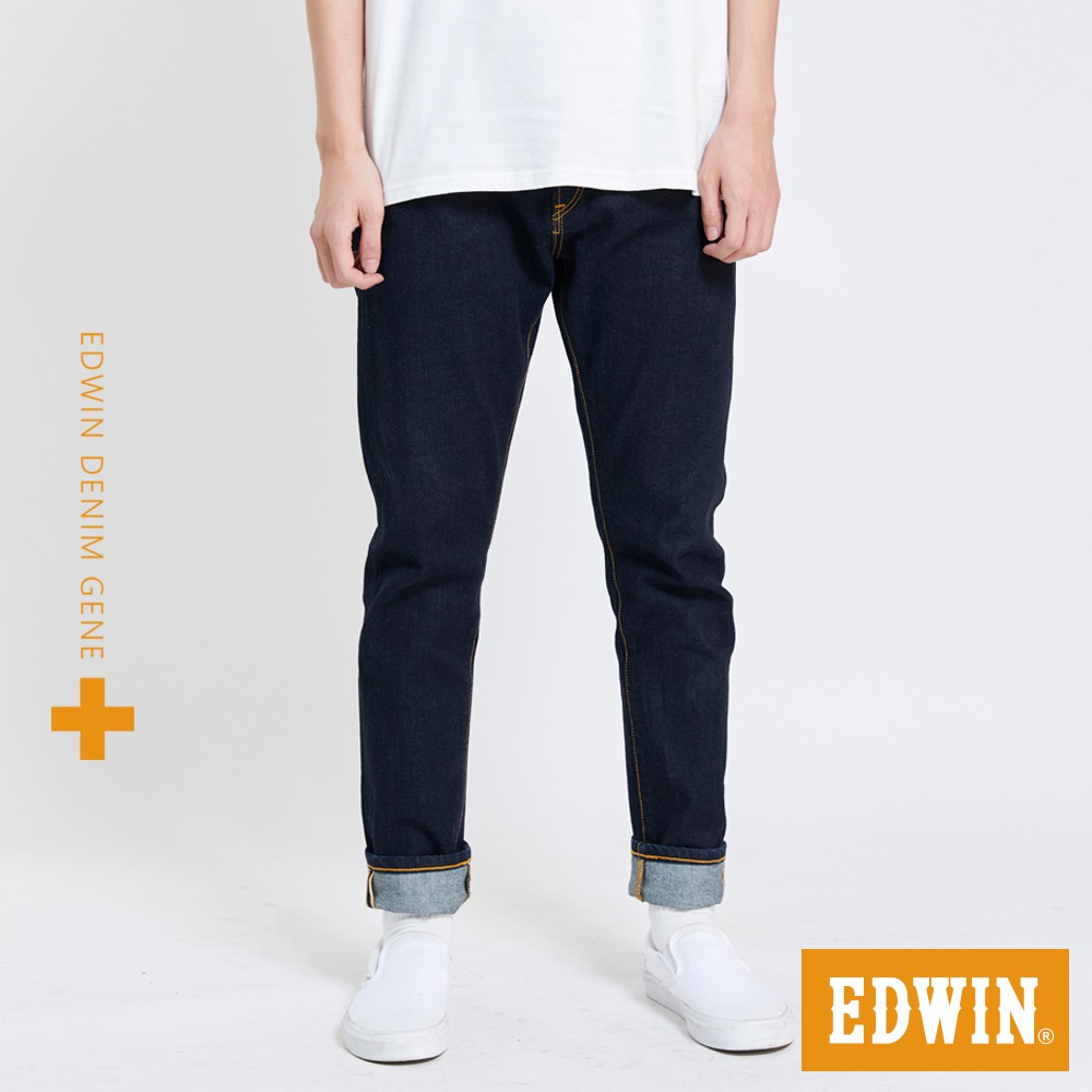 EDWIN PLUS+ 不對稱赤耳窄管牛仔褲(原藍色)-男款