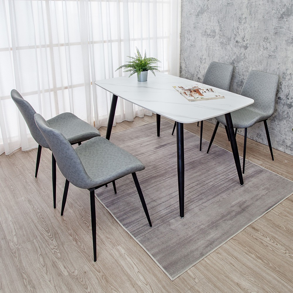 Boden-柏萊4.7尺工業風白色岩板/石面餐桌椅組(一桌四椅)