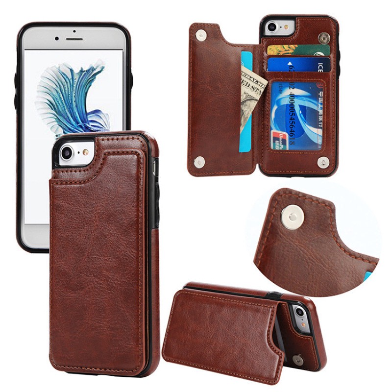 瘋馬紋iPhone6 7 8 PLUS插卡手機皮套 全包套 蘋果7手機殼 公交插卡手機套 手機支架 信用卡錢包磁吸皮套
