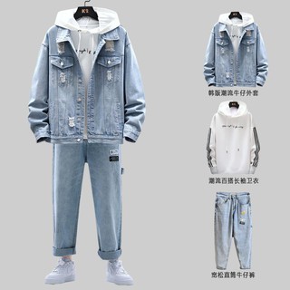 2021特惠牛仔外套男裝一套搭配衣服帥氣韓版潮流秋季港風ins工裝夾克套裝