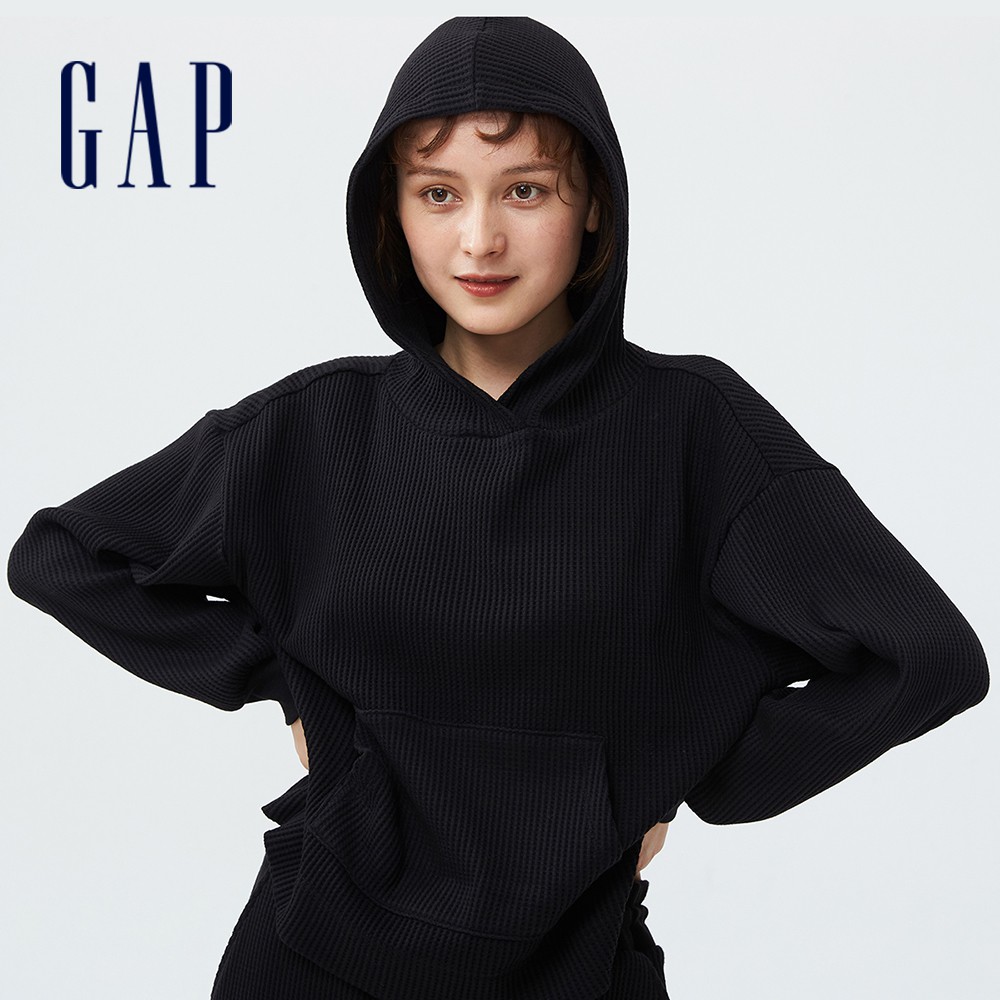 Gap 女裝 華夫格棉混紡帽T-黑色(708734)