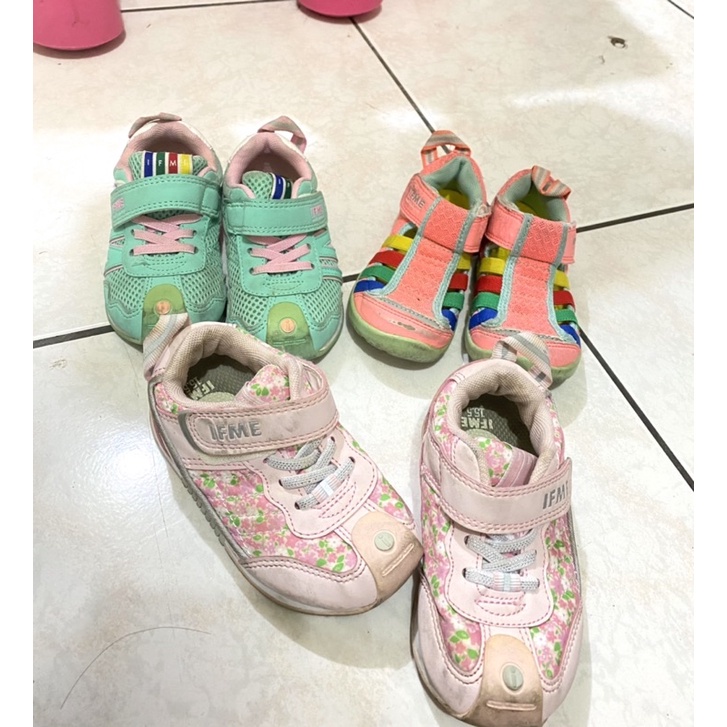 ifme 日本品牌 女 童鞋 二手 15-15.5 湖水綠少穿 粉紅少穿 水鞋 幼幼班 三雙合售