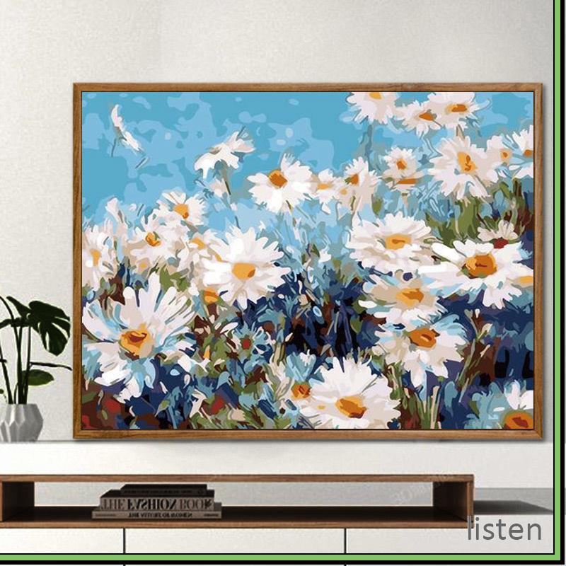 🚚台灣出貨👍diy數字油畫客廳風景花卉動漫人物手繪定制大幅填色裝飾畫 千菊飛