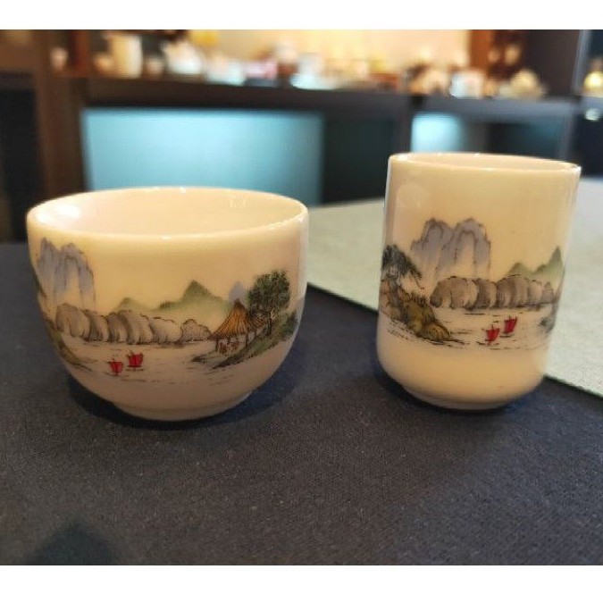 茶水間-山水聞香杯組 聞杯飲杯 台灣早期製作全新泡茶生活陶瓷器皿